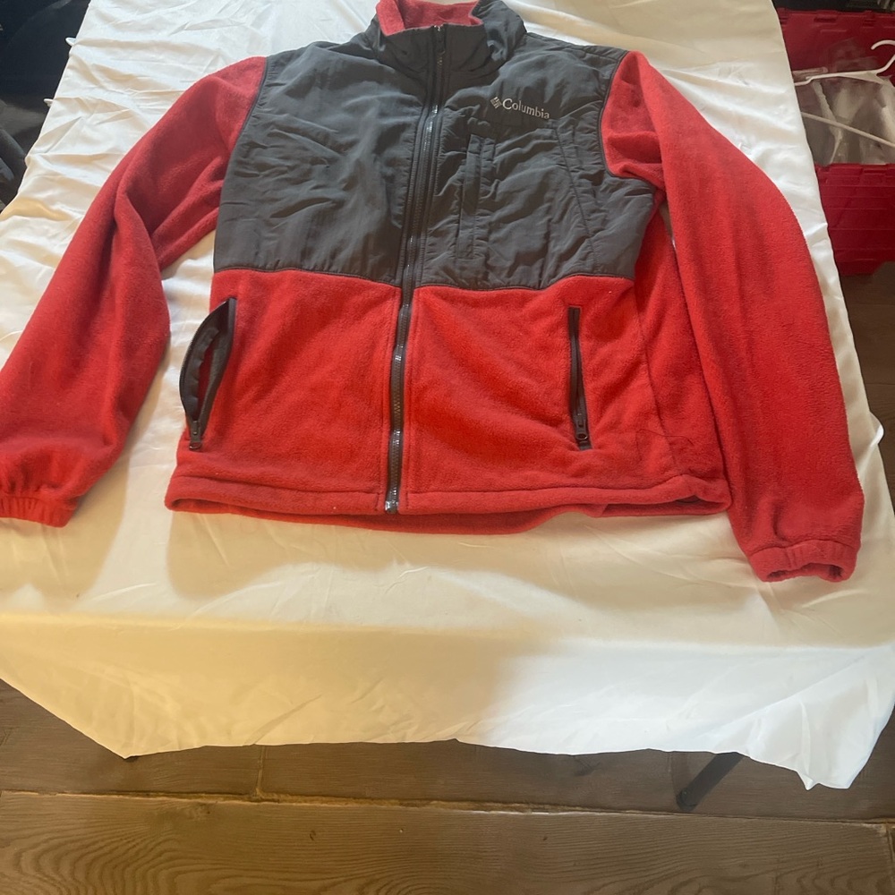 Columbia Fleece Jacket Men’s Small Red Black Full Zip Outdoor Coat Lightweight - Picture 8 of 8